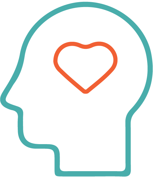 Icon of a head with a heart indicating healthy mental well-being
